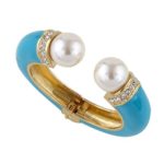 Kaymen Adjustable Double Pearl Bracelet for Women Symmetry Jewelry in 18k Gold Plated Cuff Bangle 6 Colors