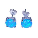 JunXin Three Color 925 Sterling Silver Round Cut Opal Stud Earring 7.5MM