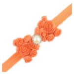 Baby Girls Headbands Lace Rose Bows Pearl Elastic Hair Band Kids with15 colors (Orange)