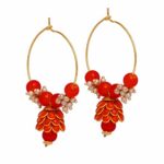 Jaipur Mart Indian Traditional Look Gold Plated Pearl Beaded Orange Color Pacchi Jhumki Earrings Gift For Women