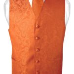 Men’s Paisley Design Dress Vest & NeckTie BURNT ORANGE Color Neck Tie Set