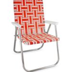 Lawn Chair USA Aluminum Webbed Chair (Deluxe, Orange and White with White Arms)