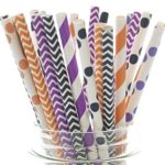 Halloween Straws, Orange, Black & Purple Straws, Halloween Party Supplies, Paper Straws (25 Pack) – Trick or Treat Spooky Halloween Candy Stripe Color Straws