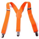 HDE Boys Solid Color Suspenders Kids Adjustable Elastic Y Back with Metal Clips (Orange)