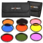 K&F Concept 52mm 9pcs Round Full Color Lens Filter Set Orange Blue Grey Red Green Brown Yelow Purple Pink Accessory Kit for Nikon D5300 D5200 D5100 D3300 D3200 D3100 DSLR Cameras + Filter Pouch