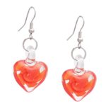 Bleek2Sheek Murano-inspired Heart Shaped Glass Orange Swirl Flower Heart Earrings EAR1044 – HYPOALLERGENIC