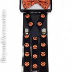 New Suspender Bow Tie Matching Colors Adults Unisex Formal – Halloween Orange Pumpkins