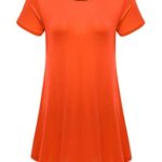 JollieLovin Women’s Short Sleeve Loose Fit Flare Hem T Shirt Tunic Top (Orange, 3X)