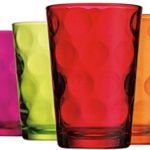 Palais Glassware Cercle Collection; Clear Glass Set with Circle Design (Set of 6 – 7 Oz Juice Glasses, ASSORTED COLORS – YELLOW/PURPLE/GREEN/RED/ORANGE/BLUE)