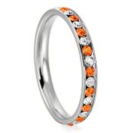3mm Stainless Steel Orange Hyacinth Color & White Crystal Channel Eternity Wedding Band Stackable Ring