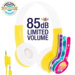 Explore Volume Limiting Kids Headphones – Durable, Comfortable & Customizable – Built in Headphone Splitter and In Line Mic – For iPad, Kindle, Computers and Tablets – Yellow