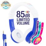 Explore Foldable Volume Limiting Kids Headphones – Durable, Comfortable & Customizable – Built in Headphone Splitter and In Line Mic – For iPad, Kindle, Computers and Tablets – Blue