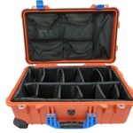 Pelican “Colors” series – Orange 1510 Case w/ Blue Handles & Latches. With Padded dividers & Lid org.