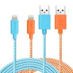 iPhone 6 Charger, 6Ft 2 Pack Long, F-color Nylon Braided Charger Lightning to USB Cord Apple Certified for iPhone 6S 6 Plus 5S 5C iPhone SE, iPad Air 2 3 Mini 2 3 4, iPad Pro iPod Touch 5 Orange Blue