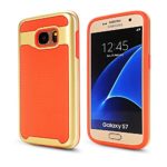 S7 case, Galaxy S7 Case, Aicover Dual Layers Textured Pattern Full-Body [Drop Proof] Shockproof Anti-Slip Armor Defender Protective Cover Skin Shell Bumper for Samsung Galaxy S7 (Orange Gloden)