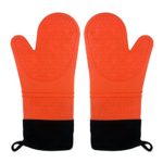 XQQ Silicone Oven Mitts for Cooking, Baking & BBQ, Heat-Resistant Pot Holder, Long Glove With Cotton Lining, 1 Pair ( Set of 2 )Orange Color