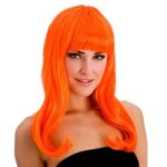 Wicked Ladies Fantasy Colour Long Wig with Fringe-Neon Orange