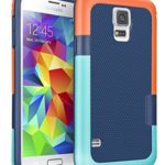 Galaxy S5 Case,TILL(TM) Hybrid Impact Defender 3 Color Rugged Case, Soft PC Bumper +Strips Anti-slip Back Shockproof Protective Slim Cover Shell for Samsung Galaxy S5 I9600 GS5(Orange & Blue)