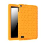 Fintie Silicone Case for Amazon Fire (Previous Generation – 5th) 2015 release – [Honey Comb Series] [Kids Friendly] Light Weight [Anti Slip] Shock Proof Protective Cover, Orange