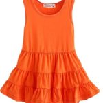 Baby Girls Cotton Sleeveless Casual Tutu Dress Pleated Skirt Candy Colors 4-5Years Orange