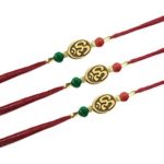 Set of Three, Om Design, Rakhi thread, Raksha bandhan Gift for your Brother, Orange Color