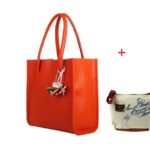 Fullkang Fashion Girls Candy Color Handbags Faux Leather Shoulder Bag Flowers Totes (Orange)