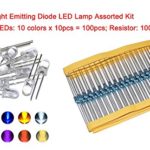 Cofufu 5mm Light Emitting Diode LED Lamp Assorted Kit for Arduino Warm White Red Yellow Green Blue Orange UV Pink Lights 100pcs (10 colors x 10pcs) + Free 100pcs Resistors