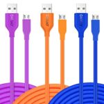 OKRAY 3 Pack 10ft 3M PVC Durable Micro USB 2.0 A Male to Micro B Sync and Charge Cable Charging Cords Charger for Android, Samsung, HTC, Motorola, Sony, Nokia, LG, Google Nexus (Blue Orange Purple)