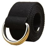 Canvas Web Belt Double D-ring Buckle 1 1/2 Inch Extra Long Metal Tip Solid Color