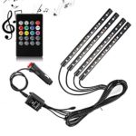 Car LED Strip Light, SurLight 4pcs 48 LED DC 12V Multicolor Music Car Interior Light LED Under Dash Lighting Kit with Sound Active Function and Wireless Remote Control, Car Charger Included