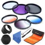 K&F Concept 55mm 6pcs Lens Accessory Filter Kit UV Protector Circular Polarizing Filter for Sony A37 A55 A57 A65 A77 A100 DSLR Cameras – Includes Filter Kit( UV+CPL+FLD,Graduated Color Blue,Orange,Gray) + Microfiber Lens Cleaning Cloth + Petal Lens Hood + Center Pinch Lens Cap/Cap Keeper + Filter Bag Pouch