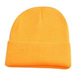 Beanie, Gilroy Unisex Knitted Winter Cap Warm Solid Color Beanie Hat – Light Orange