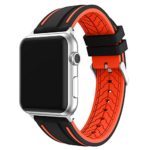Watch Band,42mm Soft Silicone Replacement Sports Strap for Apple Watch 2015 & 2016 All Models (Black+Orange)
