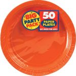 Amscan Big Party Pack 50 Count Paper Dessert Plates, 7-Inch, Orange