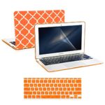 TopCase 3 in 1 – Apple Macbook Air 11-Inch 11″ A1370 & A1465 Quatrefoil / Moroccan Orange Rubberized Hard Case + Matching Color Keyboard Skin + Screen Protector