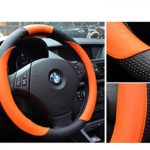 Black and Orange Color Microfiber Leather Car Steering Wheel Cover Two-Tones Auto Steering Wheel Breathable Covers For Four Season Car Styling 15”