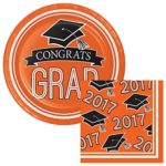 School Colors Class of 2017 Graduation Orange Dessert Plates & Napkins Party Kit for 18