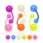 Flexible Glow in the Dark Navel Rings – Set of 6 Colors (Blue, Green, Orange, Pink, Purple, and White) – 14G, 3/8″ length, 5mm and 8mm Ball