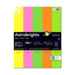 Astrobrights Color Paper, 8.5” x 11”, 24 lb / 89 gsm, “Neon” 5-Color Assortment, 500 Sheets