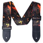 KingPoint Polyester Color Printing Guitar Strap 2mm Thick with PU Leather Ends Variety Patterns (guitar and music notes)