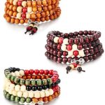 Besteel Mens Womens Wood Necklace Chain Bracelets 108 Buddhist Strand Wood Prayer Beads Sandalwood Link Wrist
