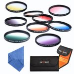K&F Concept 9pcs 49mm Graduated Color Filter Set Kit Orange Blue Gray Red Purple Green Pink Brown Yellow Lens Filter Kit for Sony NEX5 NEX7 A3000 + Lens Cleaning Cloth + Filter Bag Pouch