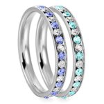 3mm Stainless Steel Crystal Channel Eternity Wedding Band Stackable Ring Set