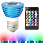 RGB Multicolor LED Bulb – 3 Watt MR16, E26 Base, Remote With 16 Colors and 8 Functions – For Bars, Restaurants, Stage Productions, Media Rooms and More