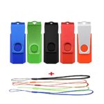 JUANW 5 Pieces 32GB USB 2.0 Flash Drive With 5 Lanyards Swivel Thumb Drive (5 Colors: Black Blue Green Orange Red)