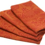 Mahogany Peacock 18-Inch by 18-Inch Orange/Red Napkin, Set of 4, Cotton Jacquard