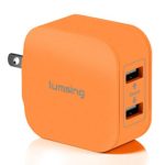 Lumsing 20W 2-Port 5V Universal USB Wall Charger Hub with Foldable Plug – Orange