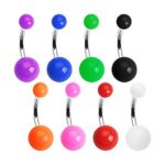 Surgical Steel Navel Belly Button Ring with Solid color UV Balls – 14 GA 3/8″ Long (Sold Ind.)