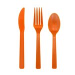 Party Essentials Hard Plastic Cutlery Combo Pack Available in 15 Colors, Neon Orange, 136 Place Settings