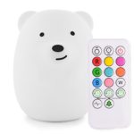 LumiPets LED Children Night Light For Kids, Soft Baby Nursery Lamp with Sensitive Tap Control, Wireless, USB Rechargeable, Single Colors and Multicolor Breathing Dual Light Modes. (Bear + Remote)
